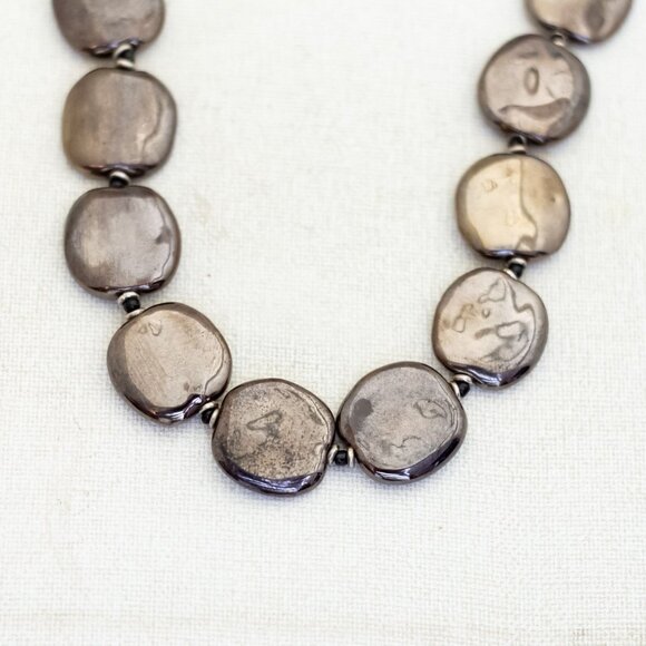 22 inch, Vintage Shiny Silver Tone Faux Stone Beads Beaded Necklace - Q1 - Picture 1 of 3